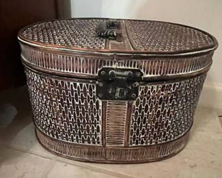 Vintage Oval Woven Rattan Storage Chest