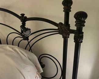 Victorian-Style Wrought Iron Bed Frame with Ornate Headboard