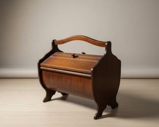 Vintage Wooden Sewing Box with Handle and Legs