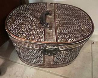 Vintage Oval Woven Rattan Storage Chest