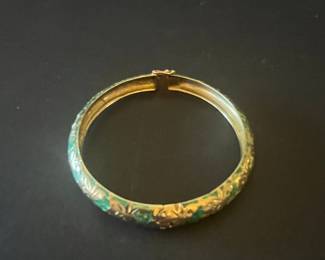 Vintage Chinese Cloisonné Enamel Floral Bangle Bracelet