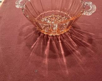 Anchor Hocking Old Cafe Pink Depression Glass Handled Bowl