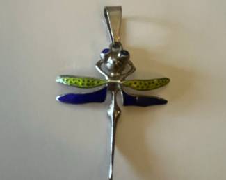 Sterling Silver and Enamel Dragonfly Pendant