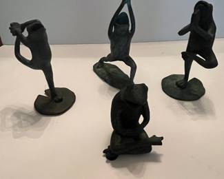 Set of 4 Bronze-Toned Yoga Frogs