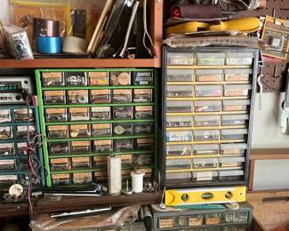 Assorted Plastic and Metal Drawer Storage Cabinets