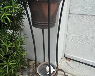 Wrought Iron Plant Stand with Copper Pot