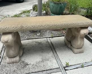 Cast Stone Bunny Garden Bench