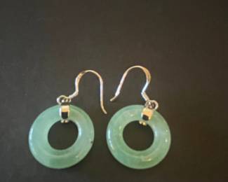 Green Jadeite Donut Earrings with Sterling Silver Hooks