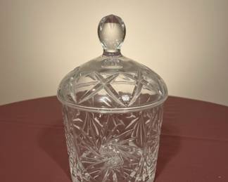 Vintage Cut Crystal Biscuit Jar with Pinwheel and Starburst Pattern