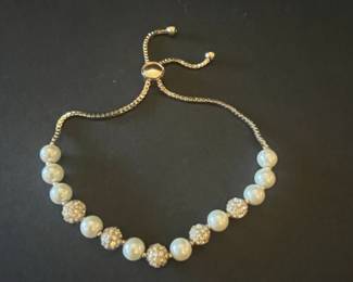 Charter Club Imitation Pearl and Pave Slider Bracelet