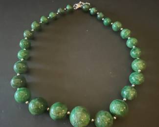 Graduated Nephrite Jade Bead Necklace with Sterling Silver Clasp