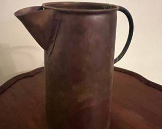 Antique Copper Water Pitcher with Black Iron Handle