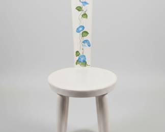 Vintage Folk Art Hand-Painted Morning Glory Stool