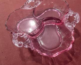 Cambridge Glass 3400 Pink Three-Part Relish Dish