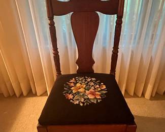 Victorian Revival Side Chair with Floral Needlepoint Seat