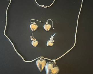 Sterling Silver Puffy Heart Jewelry Set