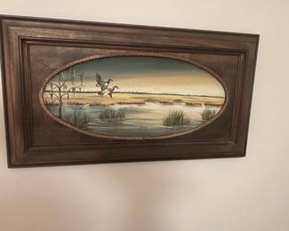 Vintage "Mallards Over Marsh" Oil Painting by Joseph Glotzer