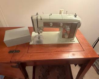 Vintage Sears Kenmore 158.1802 Sewing Machine in Drop-Leaf Cabinet