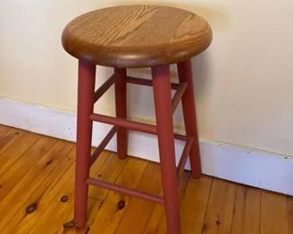 024 woodenstoolwithredpaintedlegs