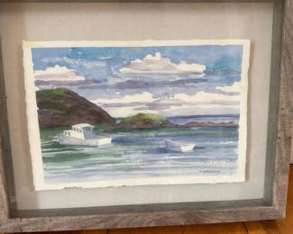 161 framedwatercolorcoastalsceneinrusti