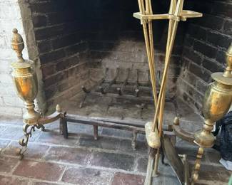 145 brassfireplaceandironsgrateandtool