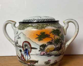 056 vintagejapaneseceramicsugarbowlwith