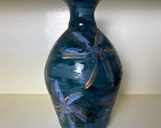 051 handmadeblueglazedvasewithfloralmo