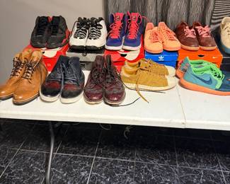 Various Nike, Jordan, and Adidas sneakers and casual men's loafers sizes 9.5-11