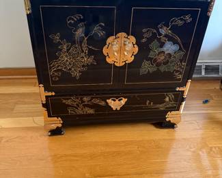 Black lacquer Chinoiserie accent cabinet