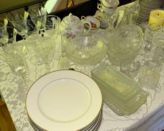 Crystal glassware and china tea sets