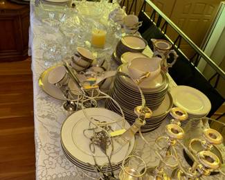 Assorted crystal, silver and fine china serving sets
