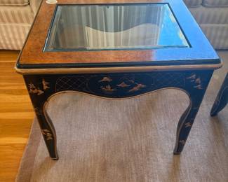Vintage Chinoiserie glass top end table
