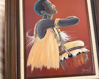 "Tribal Drummer" oil paining with frame