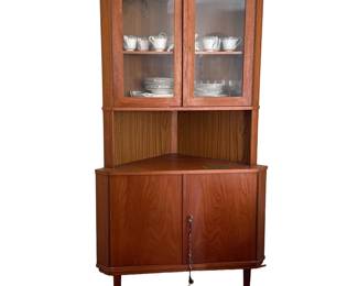 SCANDINAVIAN MODERN TEAK TWO-PART CORNER CABINET
