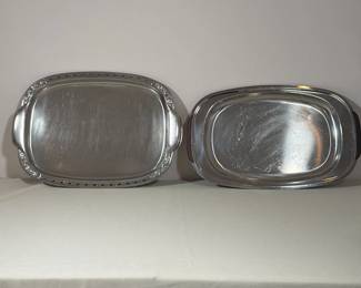 PAIR OF STAINLESS STEEL SERVING TRAYS INCLUDING MID-CENTURY MODERN STYLE