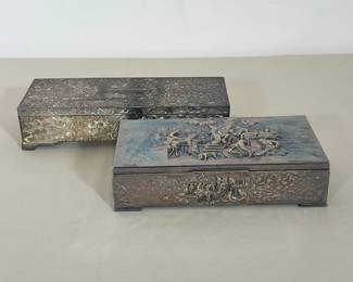 PAIR OF VINTAGE SILVER PLATED REPOUSSÉ BOXES