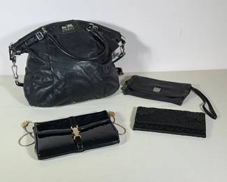 (5pc) GROUP OF FOUR BLACK HANDBAGS INCLUDING COACH, FRYE, AND ETIENNE AIGNER