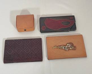 (4pc) LOT OF FOUR VINTAGE ASSORTED LEATHER WALLETS AND JEWELRY CADDY