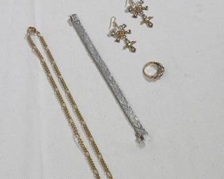 (3pc) ALEXANDER MCQUEEN EARRINGS, STERLING SILVER BRACELET, AND GOLD PLATED JEWELRY GROUP