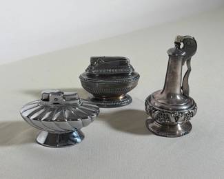 (3pc) THREE RONSON SILVER PLATED VINTAGE TABLE LIGHTERS