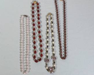 (4pc) FOUR ASSORTED BEADED SEMI-PRECIOUS STONE AND GLASS NECKLACES