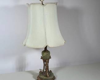 NEOCLASSICAL STYLE GREEN ONYX AND GILT METAL TABLE LAMP