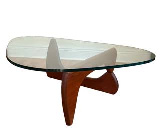 NOGUCHI STYLE MID-CENTURY MODERN GLASS TOP COFFEE TABLE