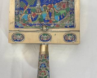 CHINESE EXPORT BRASS AND CLOISONNÉ ENAMEL SILENT BUTLER
