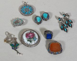 (10pc) COLLECTION OF ARTISAN AND CHINESE EXPORT STERLING SILVER JEWELRY
