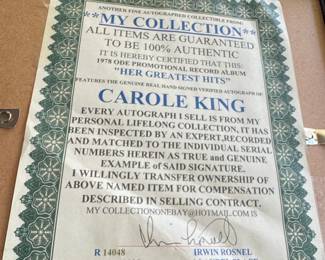 Carole King 'Her Greatest Hits' Autographed Promotional Record Album