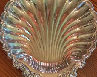 Vintage Silver-Plated Shell Serving Dish with Rococo Floral Handle