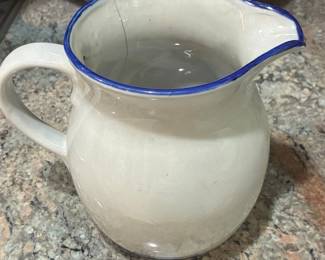 Blue-Rimmed Stoneware Pitcher