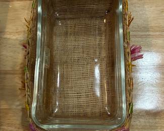 Vintage Hand-Woven Raffia Casserole Holder with Glass Insert - Hand Made Philippines