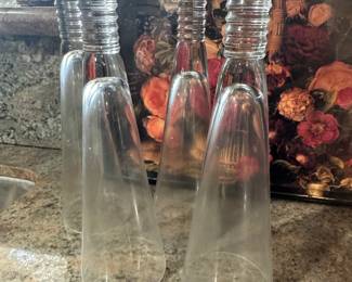 Vintage Handblown Pilsner Glasses With Unique Horizontal Ribbed Stems